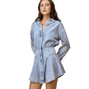 NWT Mon Renn Lain Denim Shirt Dress Small